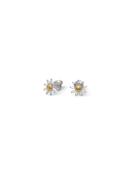Pendientes de margaritas en oro amarillo y blanco de 18 kt | Ø 1 cm