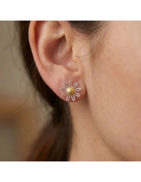 18kt Yellow and White Gold Daisy Earrings | Ø 1 cm