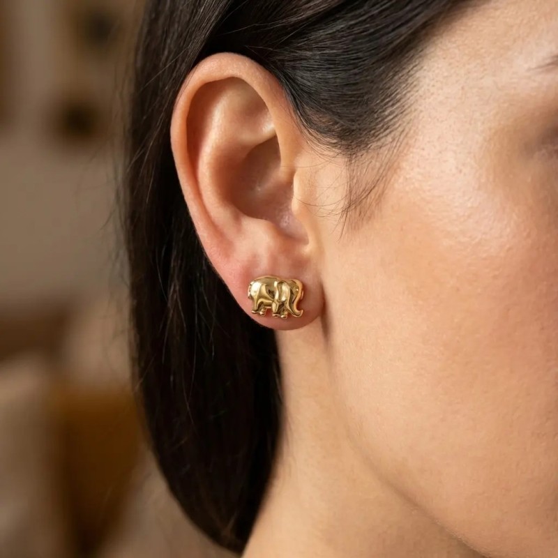 Pendientes de elefante en oro amarillo de 18 kt | Amuleto de la suerte