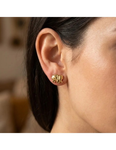 Pendientes de elefante en oro amarillo de 18 kt | Amuleto de la suerte