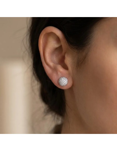 Pendientes de oro amarillo y blanco de 18 kt con pavé de circonitas cúbicas | Ø 1 cm