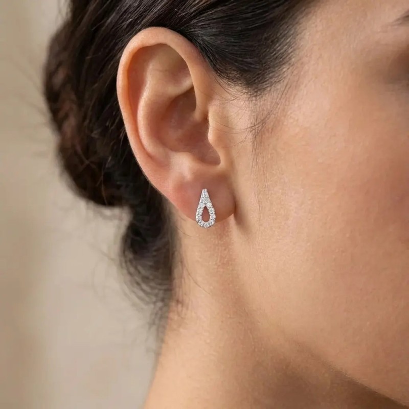 Orecchini in Oro Bianco 18kt con Zirconi | Lunghezza 1 cm