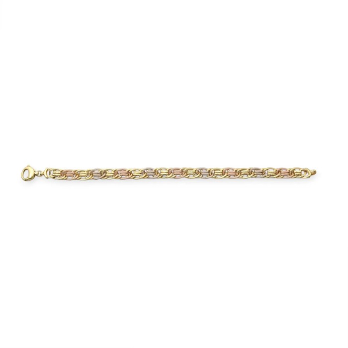 Pulsera de oro de 18 kt tricolor con eslabones moleteados | 19 cm 2