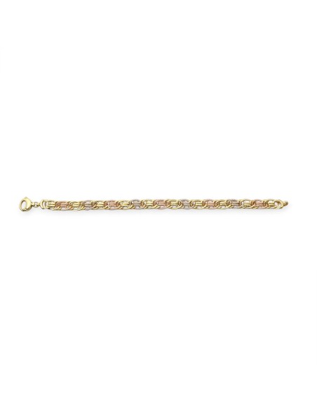 Bracciale tre colori in Oro 18kt con Maglie Godronate | 19 cm