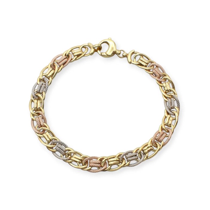 Bracciale tre colori in Oro 18kt con Maglie Godronate | 19 cm