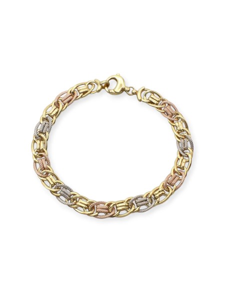 Three-Tone 18kt Gold Bracelet with Knurled Links | 19 cm