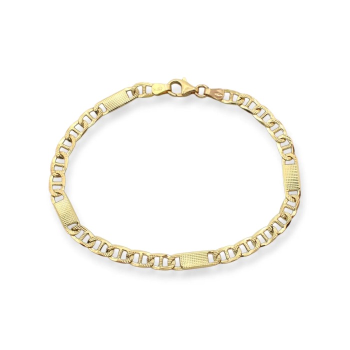 Pulsera unisex de oro amarillo de 18 kt con eslabones moleteados | 21 cm