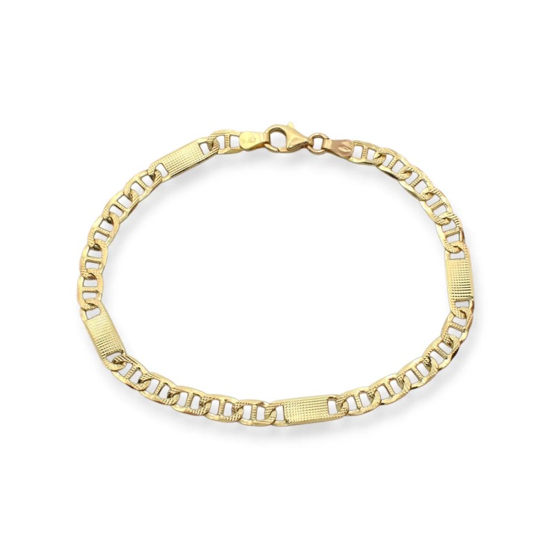 Pulsera unisex de oro amarillo de 18 kt con eslabones moleteados | 21 cm