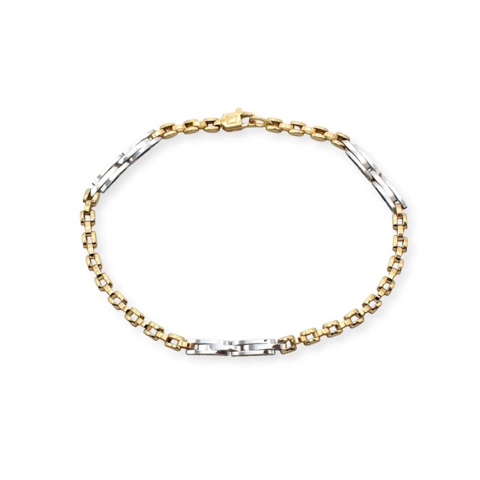 Pulsera unisex bicolor en oro amarillo y blanco de 18 kt | 21 cm
