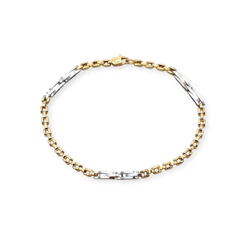 Bracciale Unisex Bicolore in Oro Giallo e Bianco 18kt | 21 cm