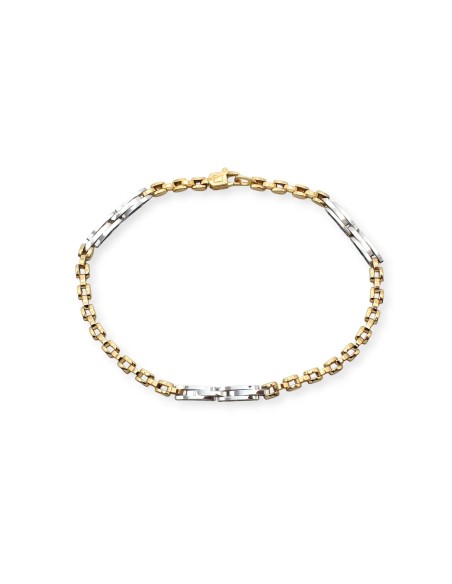 Pulsera unisex bicolor en oro amarillo y blanco de 18 kt | 21 cm