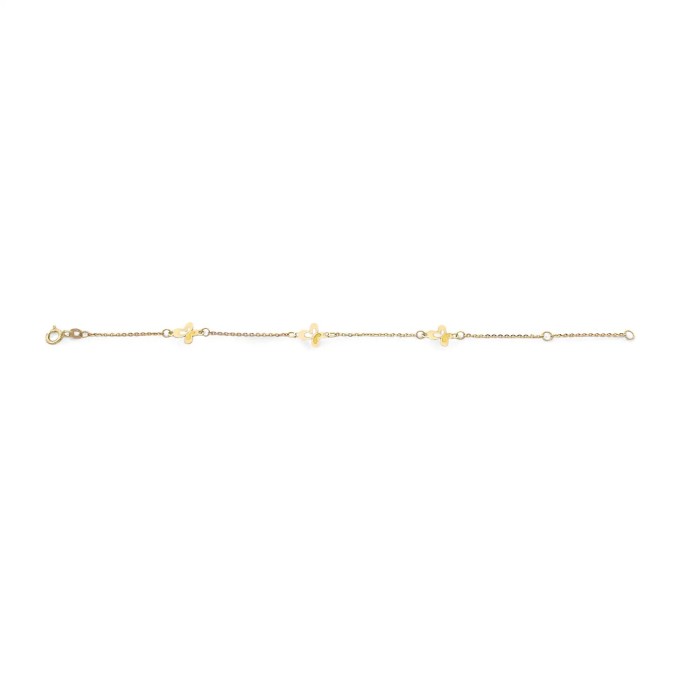 Armband aus 18-karätigem Gelbgold für Mädchen mit emaillierten Schmetterlingen | 14–16 cm
