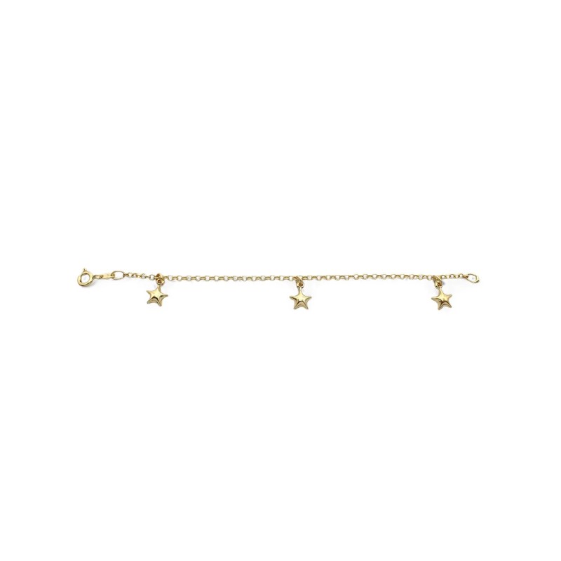 Pulsera infantil de oro amarillo de 18 kt con tres estrellas | 14 cm
