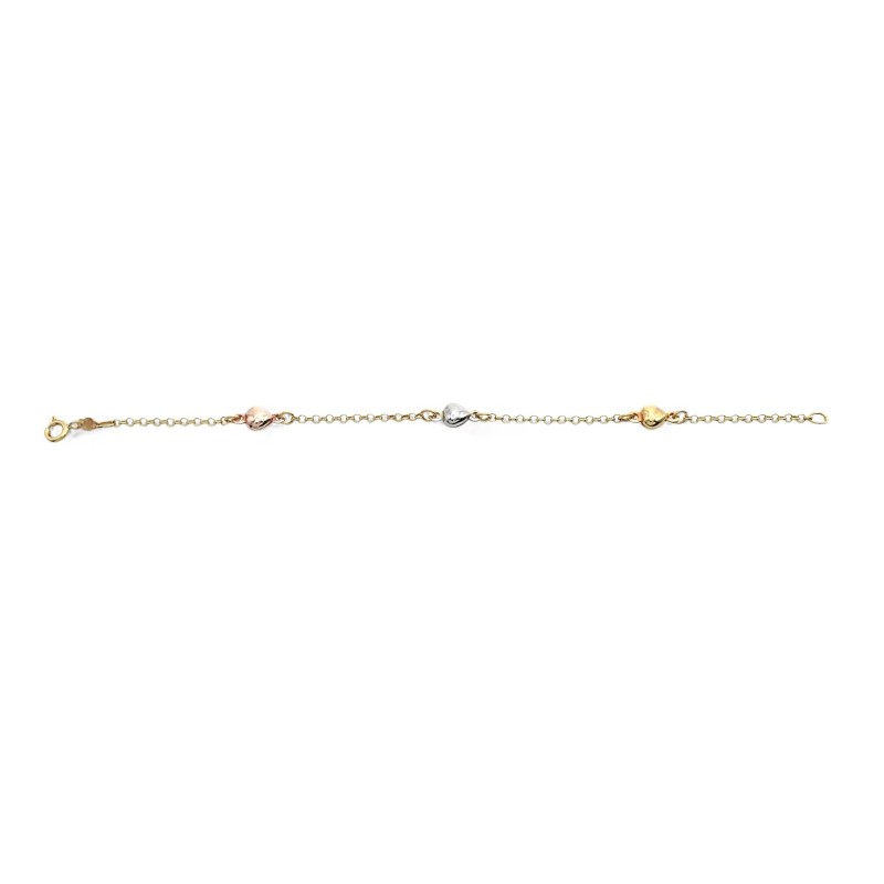 Bracciale Oro Tricolore 18kt con Cuori 18 cm | Stella Maris