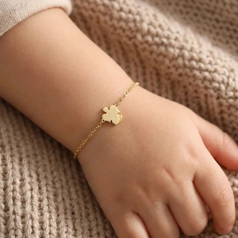 Pulsera infantil de oro amarillo de 18 kt con ángel | 14 cm