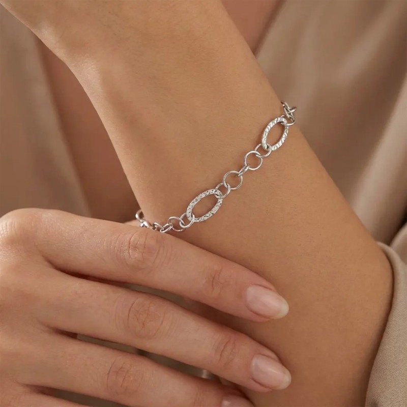 Pulsera de oro blanco de 18 kt con elementos de diamantes ovalados | 18 cm