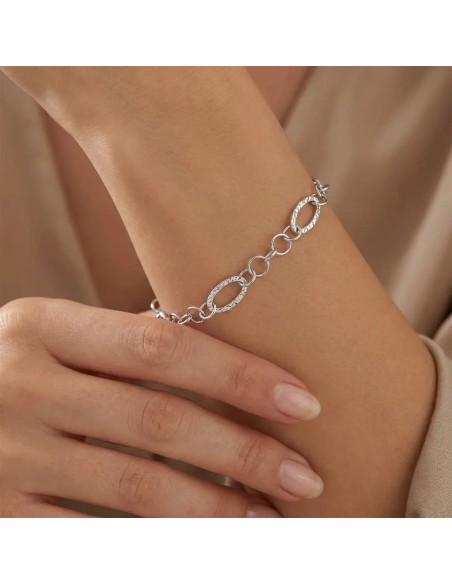 Pulsera de oro blanco de 18 kt con elementos de diamantes ovalados | 18 cm