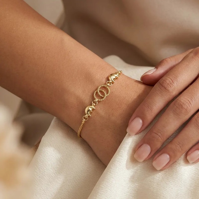 18kt Yellow Gold Bracelet with Intertwined Circles and Crescents | 18 cm