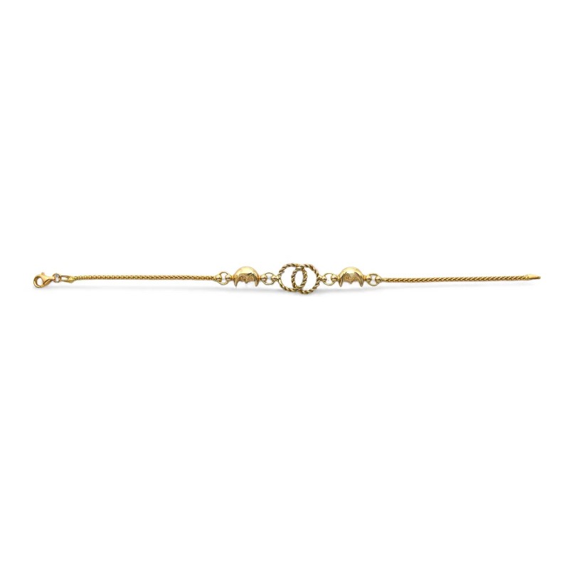 Pulsera de oro amarillo de 18 kt con círculos y medialunas entrelazadas | 18 cm