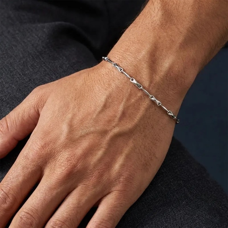 Bracciale Uomo in Oro Bianco 18kt con Maglia Geometrica | 20 cm