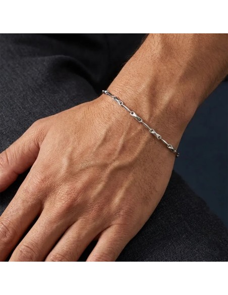 Pulsera de oro blanco de 18 kt para hombre con eslabón geométrico | 20 cm