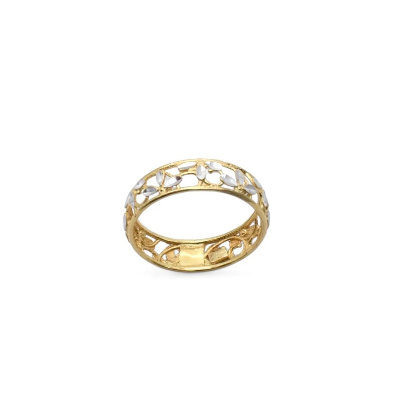 18kt Yellow Gold Ring with White Gold Leaves