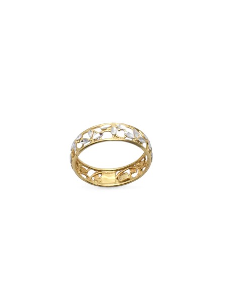 18kt Yellow Gold Ring with White Gold Leaves