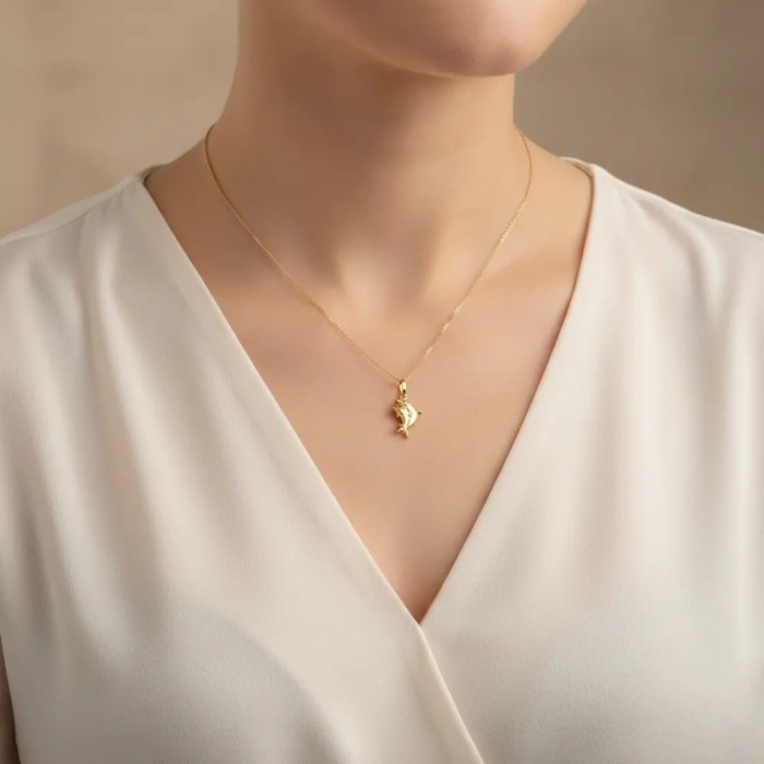 Ciondolo Doppio Delfino in Oro Giallo 18kt | 2 cm 2