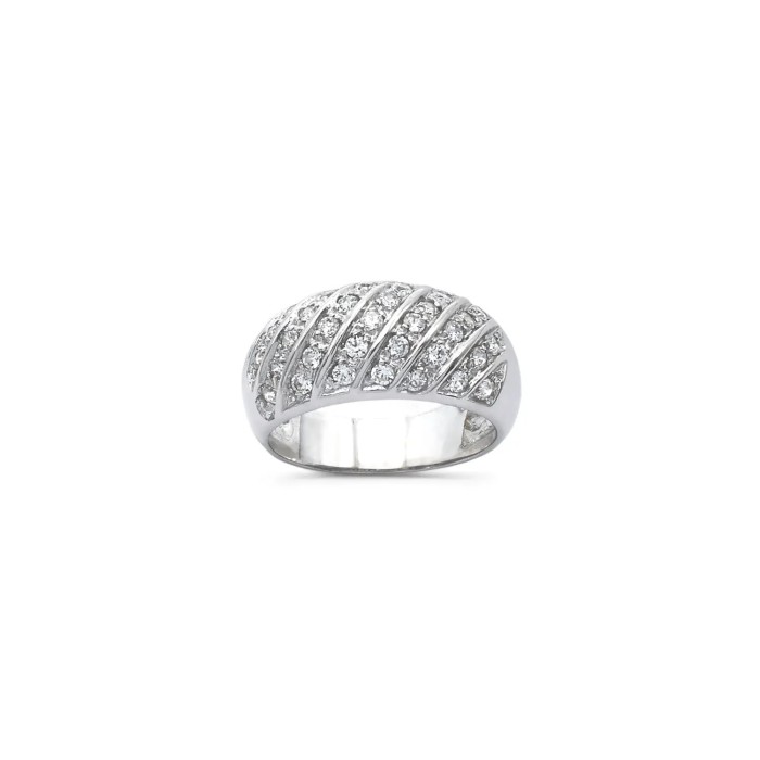 Anello Fascia Bombata in Oro Bianco 18kt con Zirconi