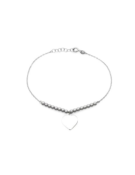 Bracciale in Oro Bianco 18kt con Sfere e Charm Cuore | 19 cm