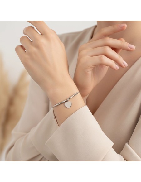 18kt White Gold Bracelet with Spheres and Heart Charm | 19 cm