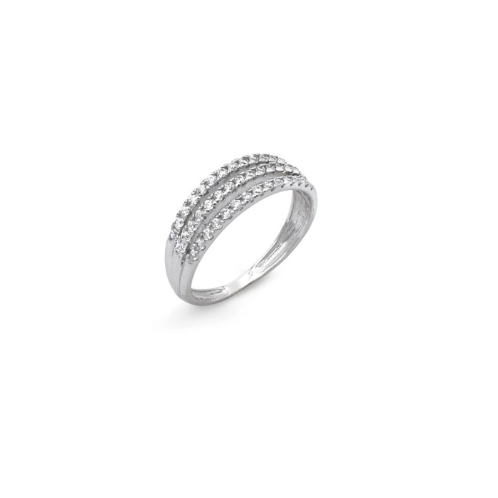 18kt White Gold Band Ring with Three Rows of Zirconia