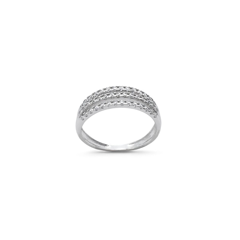 18kt White Gold Band Ring with Three Rows of Zirconia