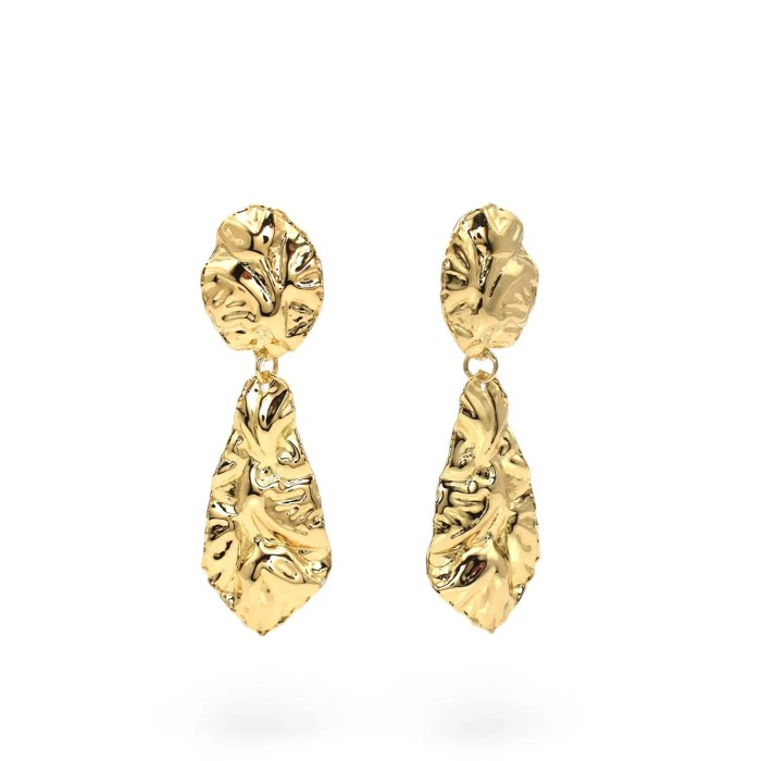 18kt Yellow Gold Frizz-Effect Drop Earrings | 7 cm