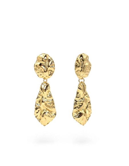 18kt Yellow Gold Frizz-Effect Drop Earrings | 7 cm