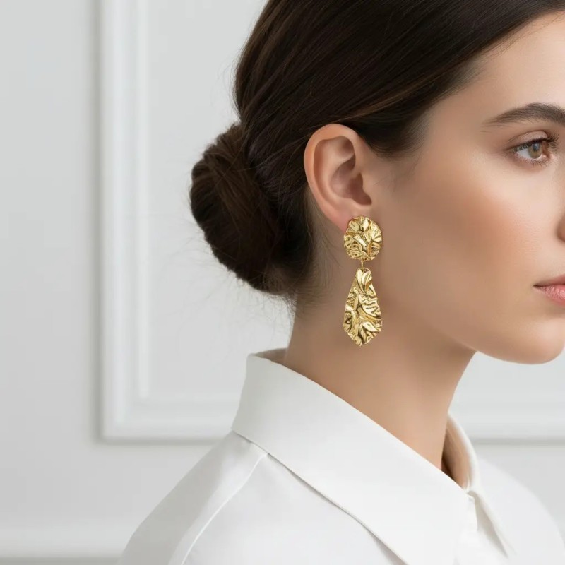 Orecchini Pendenti in Oro Giallo 18kt Effetto Crespo | 7 cm