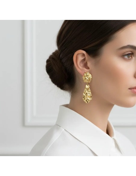 Orecchini Pendenti in Oro Giallo 18kt Effetto Crespo | 7 cm