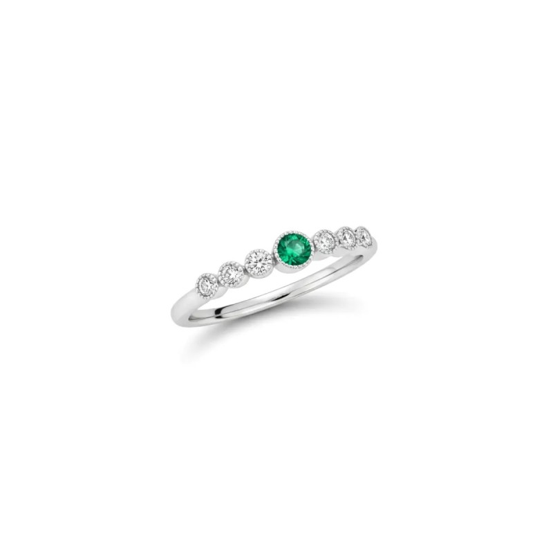 18kt White Gold Ring with Round Emerald and Diamonds