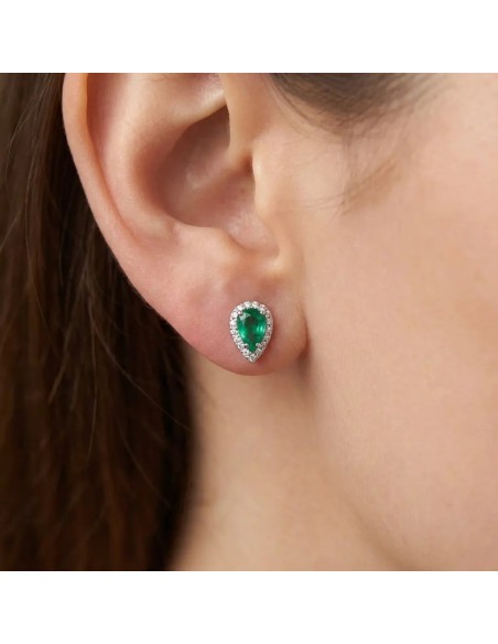 18kt White Gold Drop Earrings with Emeralds and Diamonds