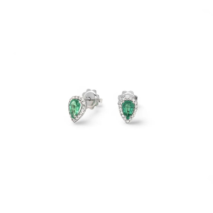 18kt White Gold Drop Earrings with Emeralds and Diamonds
