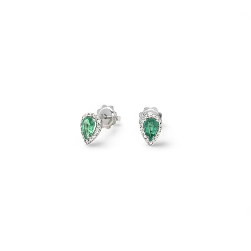 Pendientes colgantes de oro blanco de 18 kt con esmeraldas y diamantes