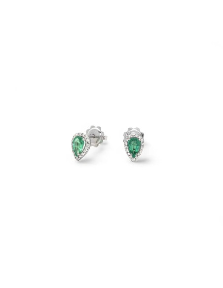 18kt White Gold Drop Earrings with Emeralds and Diamonds