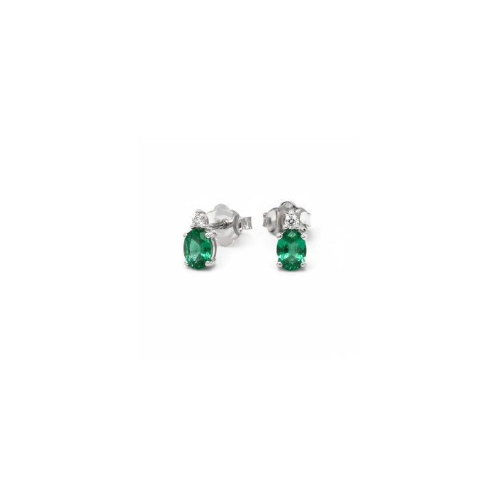 18kt White Gold Earrings with Oval Emeralds and Diamonds