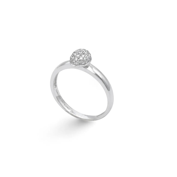 Anillo de media esfera de oro blanco de 18 kt con pavé de diamantes de 0,24 ct