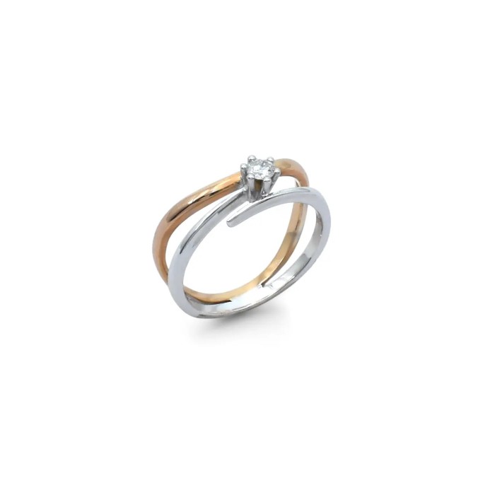 Two-Tone Solitaire Ring in 18kt Rose and White Gold with 0.16ct Diamond