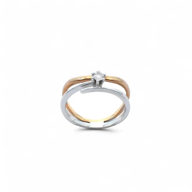 Anello Solitario Bicolore in Oro Rosa e Bianco 18kt con Diamante 0,16 ct