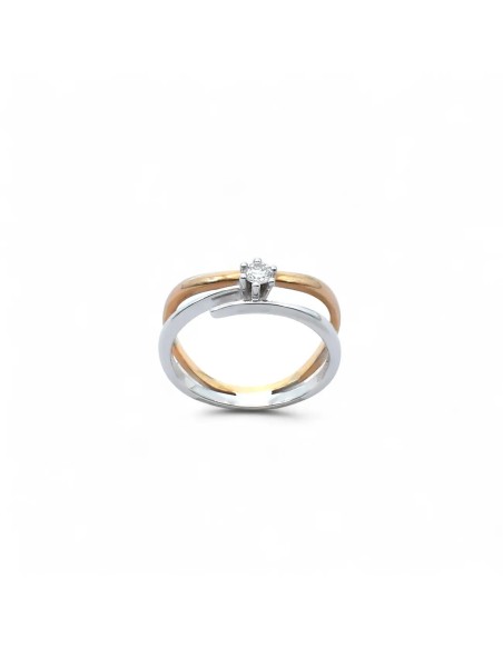 Anello Solitario Bicolore in Oro Rosa e Bianco 18kt con Diamante 0,16 ct