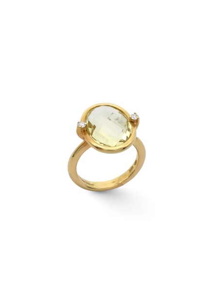 Ring aus 18-karätigem Gelbgold mit brillantgrünem Quarz und Diamanten