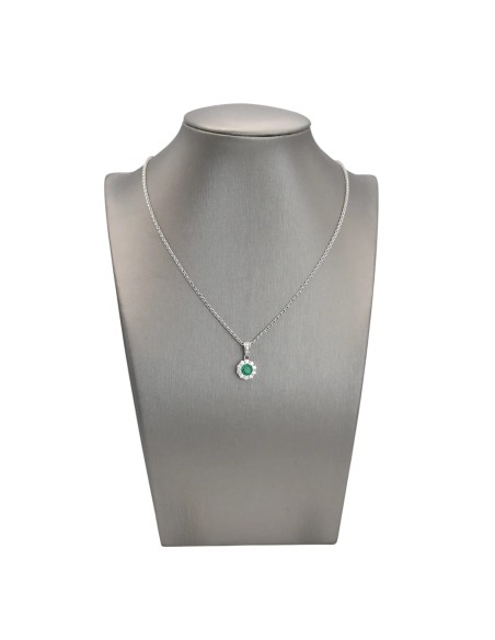 18kt White Gold Choker Necklace with Round Emerald and Diamonds
