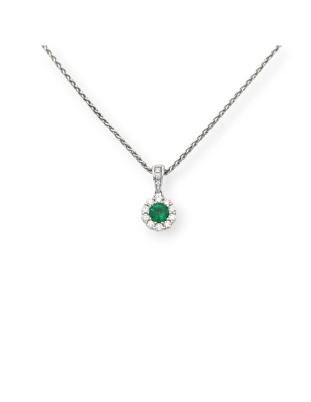 Collana Girocollo in Oro Bianco 18kt con Smeraldo Tondo e Diamanti